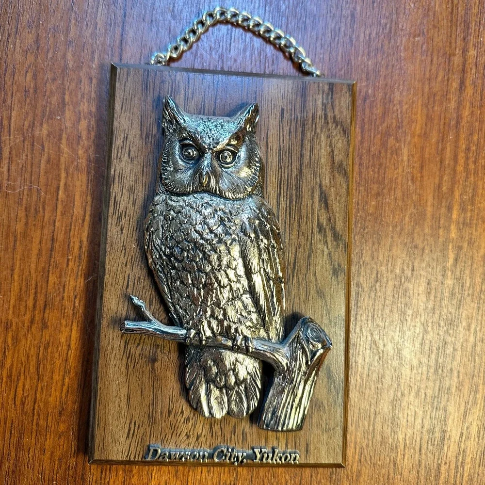 A&F Canada Vintage Dawson City Yukon 3D Owl Wood Plaque Wall Decor Size 6.5x3.75